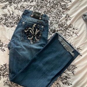 Elegant Blue Boot Cut Jeans with Embellishments